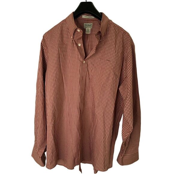 L.L. Bean gingham button down shirt wrinkle resistant red men's size XL regular - Picture 1 of 3